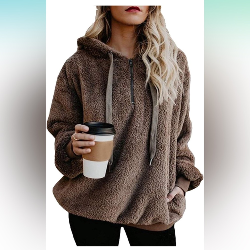 Oversized Hoodie Sherpa Sweatshirts Fuzzy Fleece Pullover Fluffy With Pockets
